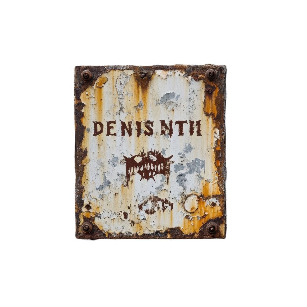 Sign indicating demons traction on a weathered and rusty surface, sign that says demons traction on a rusty surface, Transparent background png