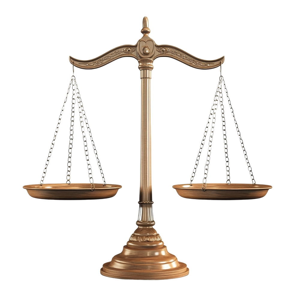 Balance scale symbolizing justice and fairness on a Transparent background, Isolated judgment balance scale background png