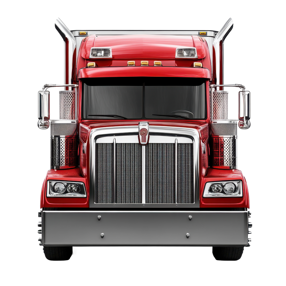Vibrant red truck showcasing robust design and powerful presence on a Transparent background, Red Truck Vibrant Transportation Vehicle on a background png
