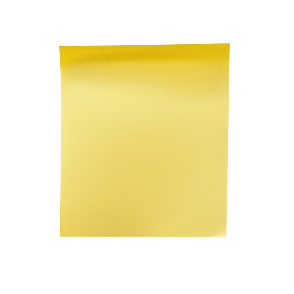 Bright yellow sticky note isolated on clean Transparent background ready for notes and reminders, Yellow sticky post it note isolated on background png