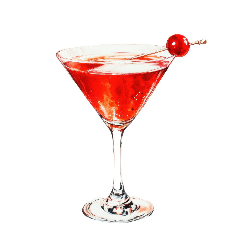 Red cocktail with cherry garnish on a Transparent background showcasing a refreshing drink experience, Red Cocktail, background png