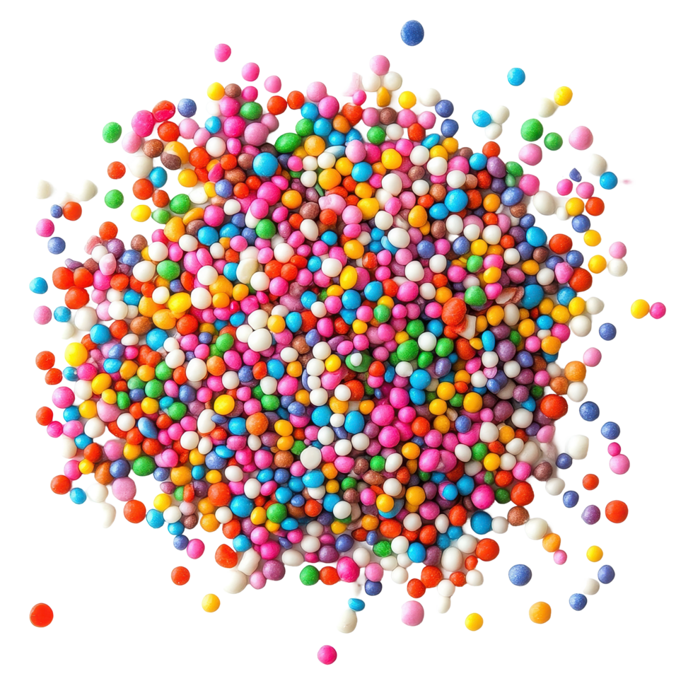 Colorful candy sprinkles create a vibrant display perfect for desserts and celebrations, Colorful candy sprinkles isolated on Transparent background png