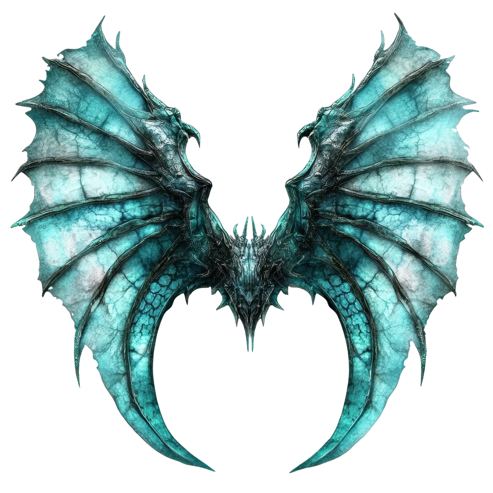 Unique turquoise demon wings designed for fantasy art and character creation, turquoise demon wings isolated on Transparent background png