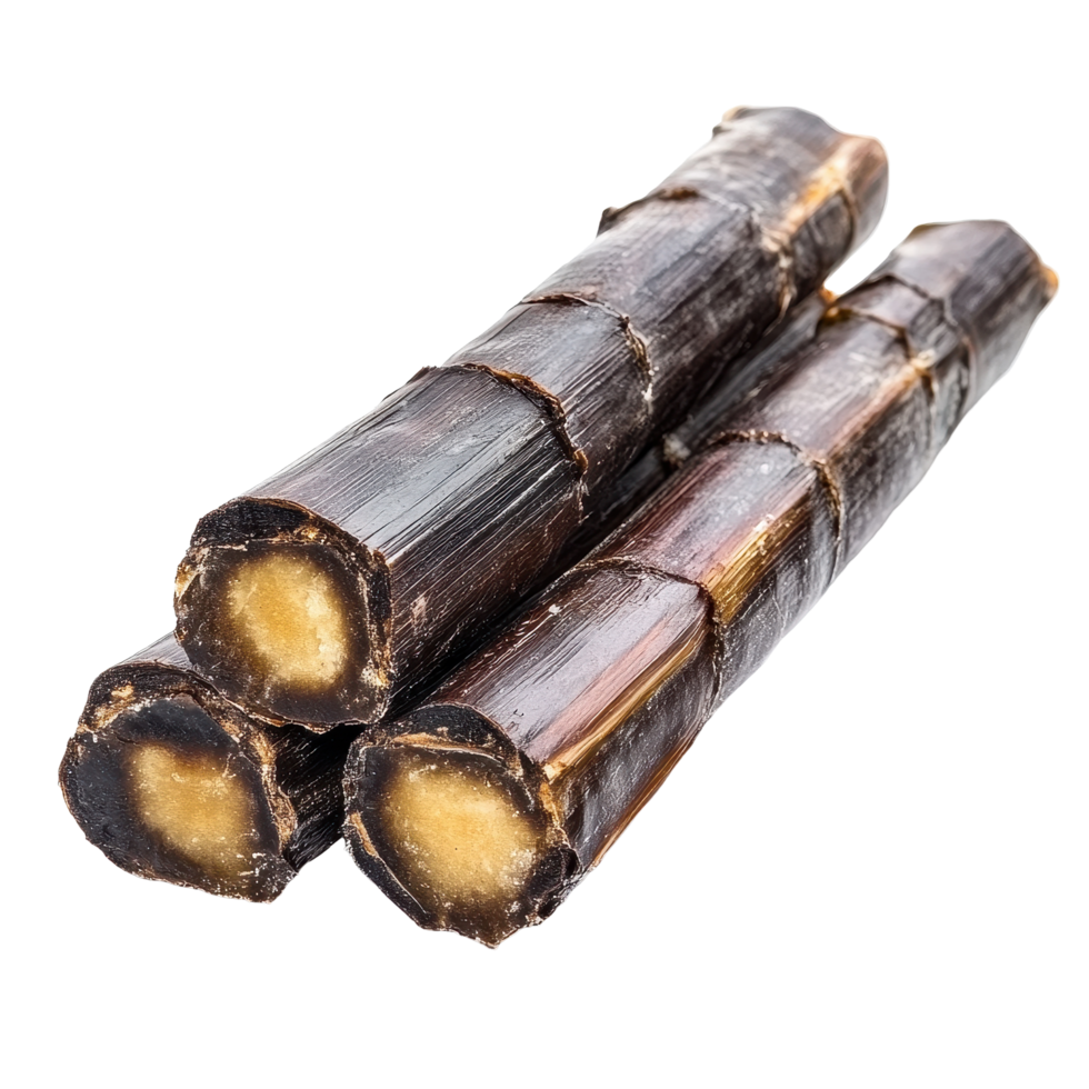 Sugarcane hard molasses or jaggery displayed, showcasing natural sweetness in a clean, isolated setting, Sugarcane Hard Molasses or Jaggery Isolated on Transparent background png