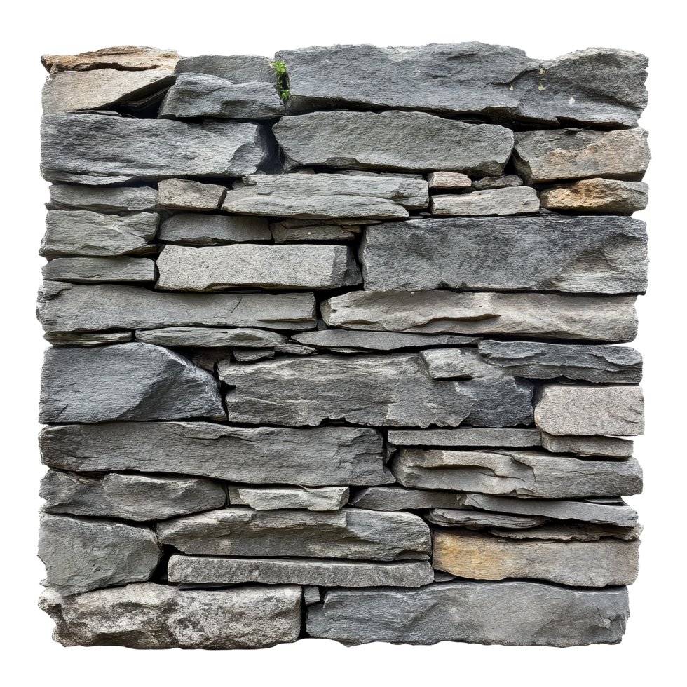 Stone wall construction with gray rocks and various textures on a Transparent background, Stone Wall Isolated on background png