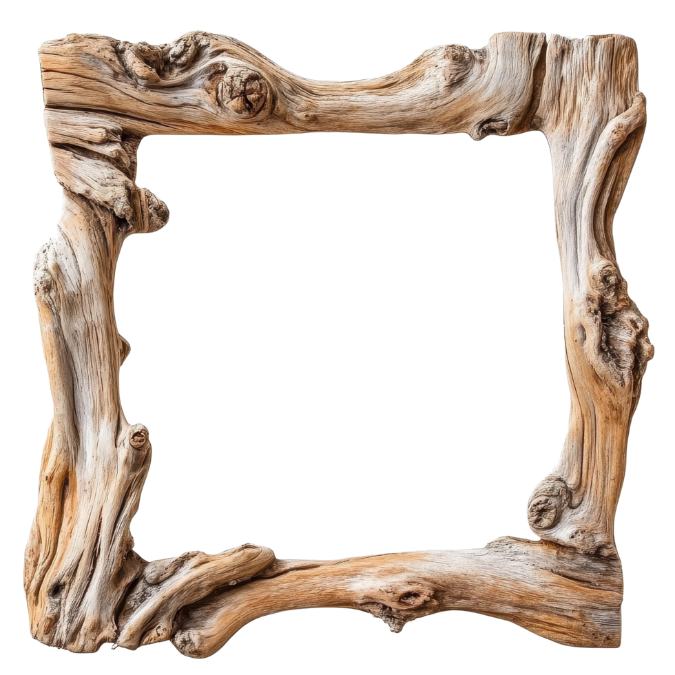 Rustic driftwood wooden frame isolated on Transparent background for art and decoration, Old rustic driftwood wooden frame isolated on background png