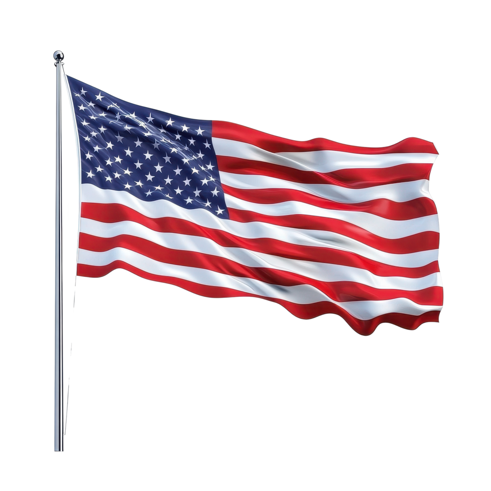 Waving American flag isolated on a Transparent background representing national pride and unity, The flag the United States America Isolated on background png