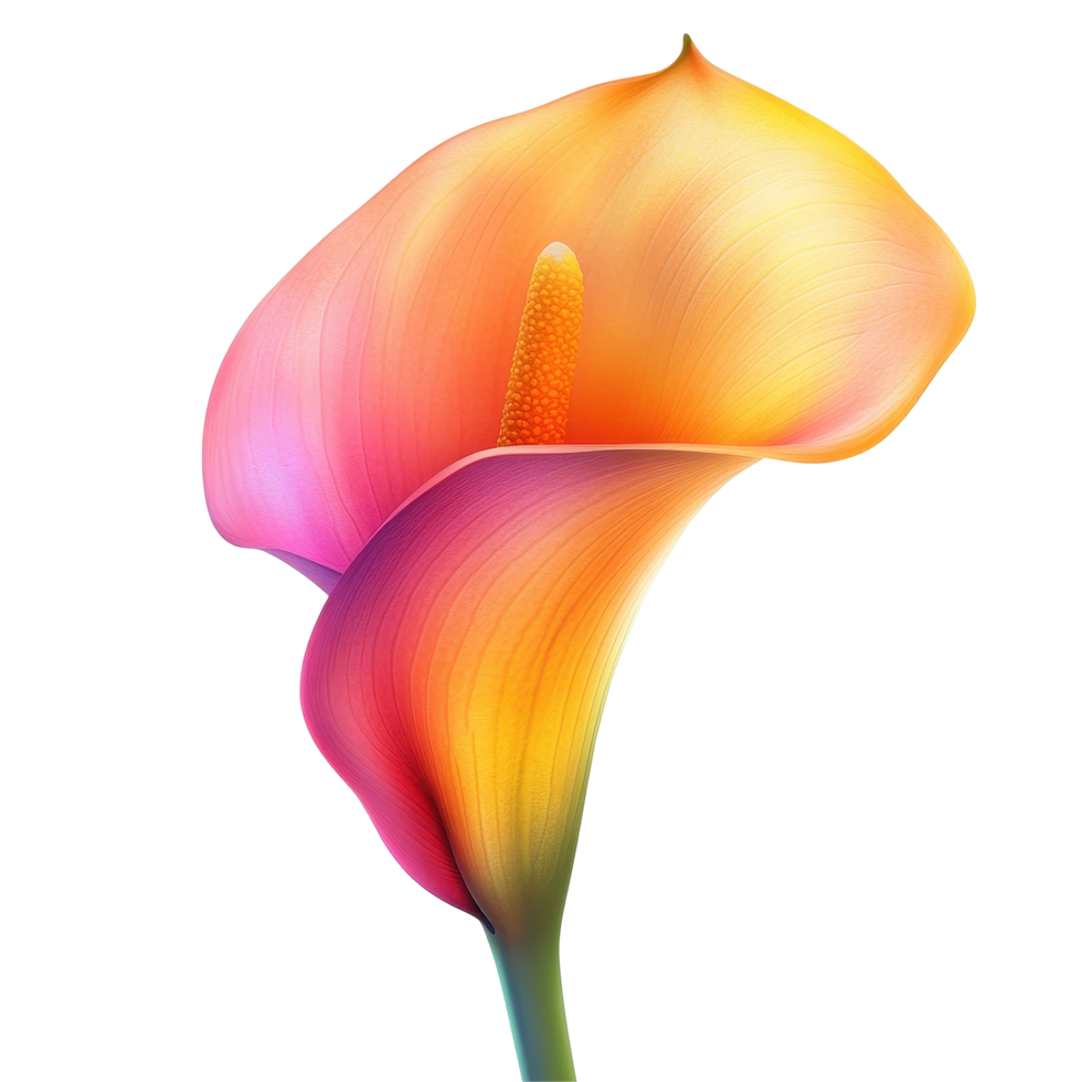 Vibrant calla lily in bright hues isolated on a Transparent background showcasing its elegant form and colors, vibrant calla lily in style, isolated on a White background for design layouts png