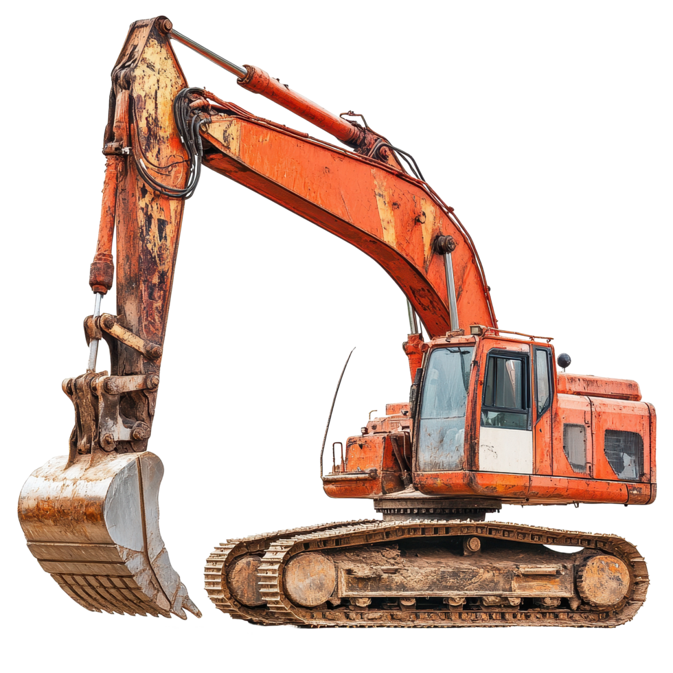 Excavator resting on construction site after a day s work, Image excavator parked on work surface after work isolated on white background png