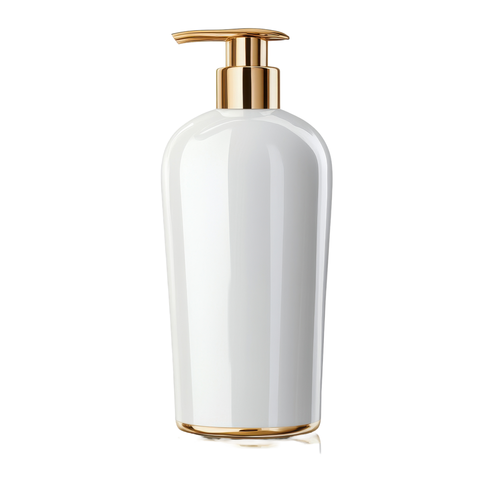 Luxury blank shampoo bottle with gold accents isolated on Transparent background for premium hair care branding, Luxury blank shampoo bottle on aisolated on background png