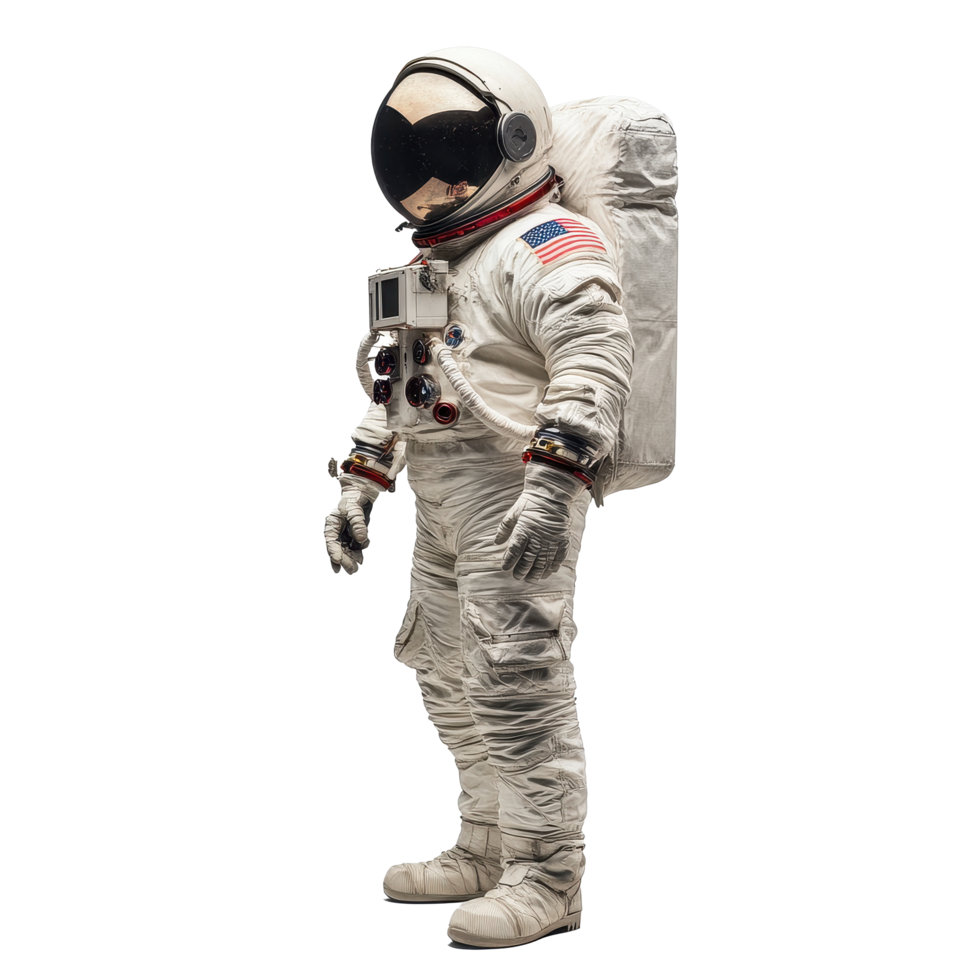 Cosmonaute in a white space suit showcasing the advancements in space exploration technology and design, Cosmonaute on Transparent background png