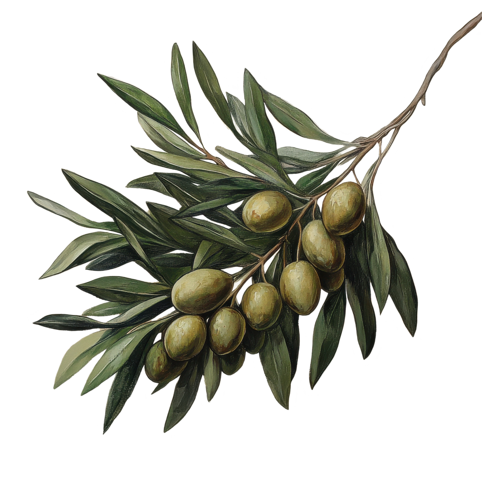 Olive branch with ripe olives against a textured background in soft earth tones, Olive Branch png