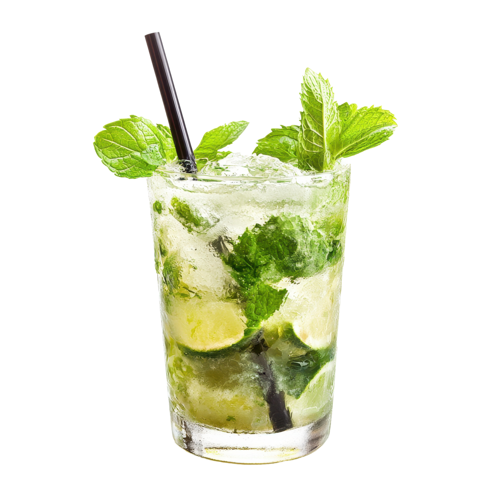 Refreshing caipirinha mojito cocktail served in a glass with mint and lime on a white background, caipirinha, mojito cocktail isolated on white background png