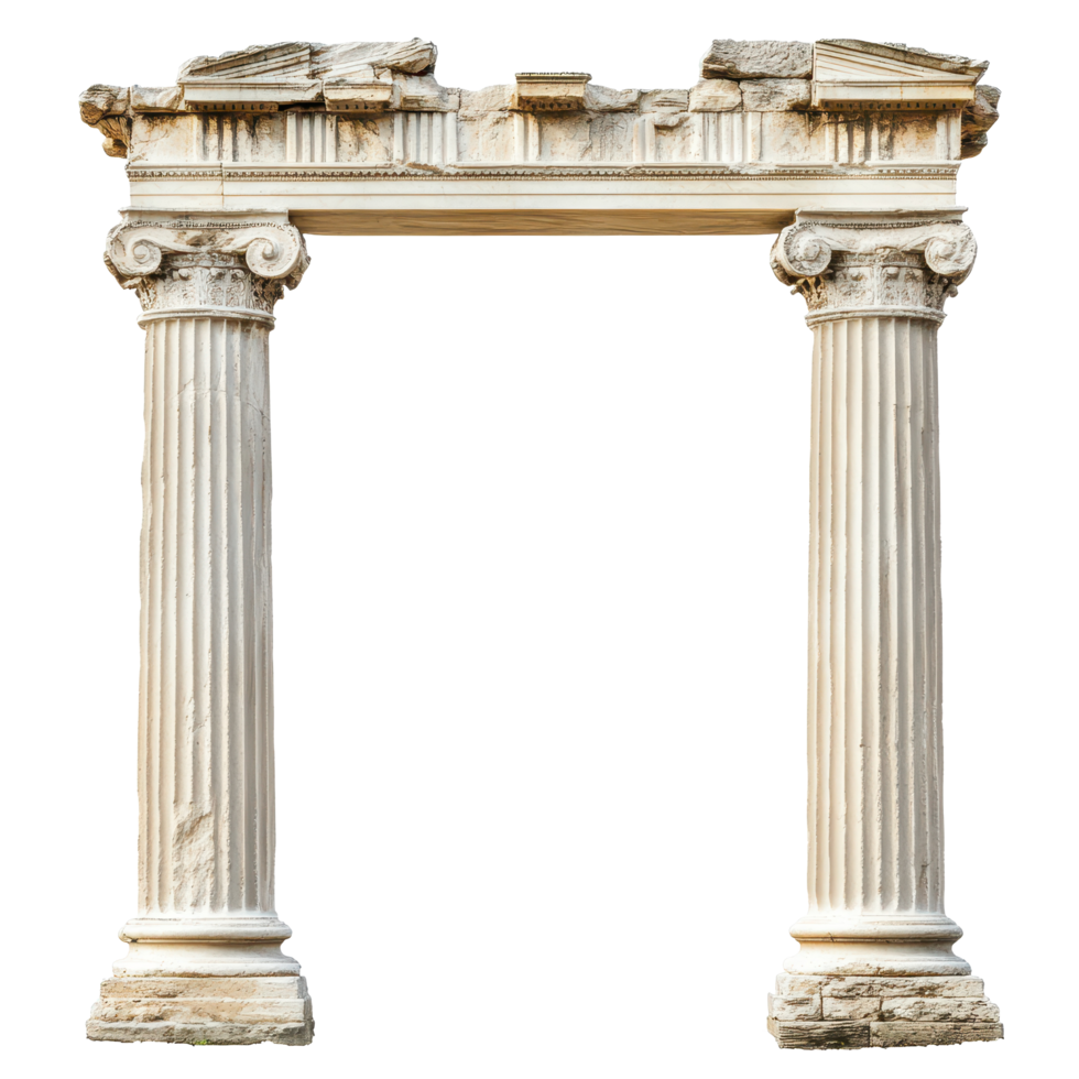 Greek columns standing tall on a white background highlighting ancient architectural elegance, Greek columns isolated on white background png