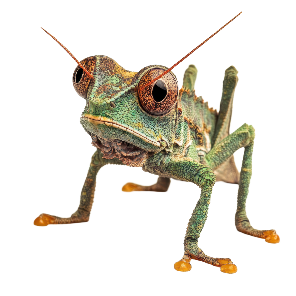Close up view of a vibrant grasshopper isolated against a white background showcasing intricate details and textures, carissaisolated on white background png