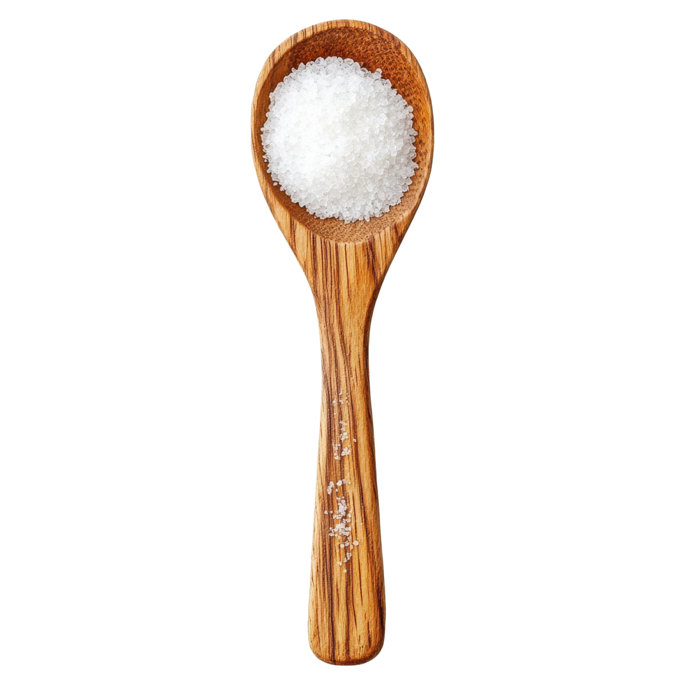 Sugar in wooden spoon ready for coffee on a Transparent background, Sugar for coffee in wood spoon isolated on background png