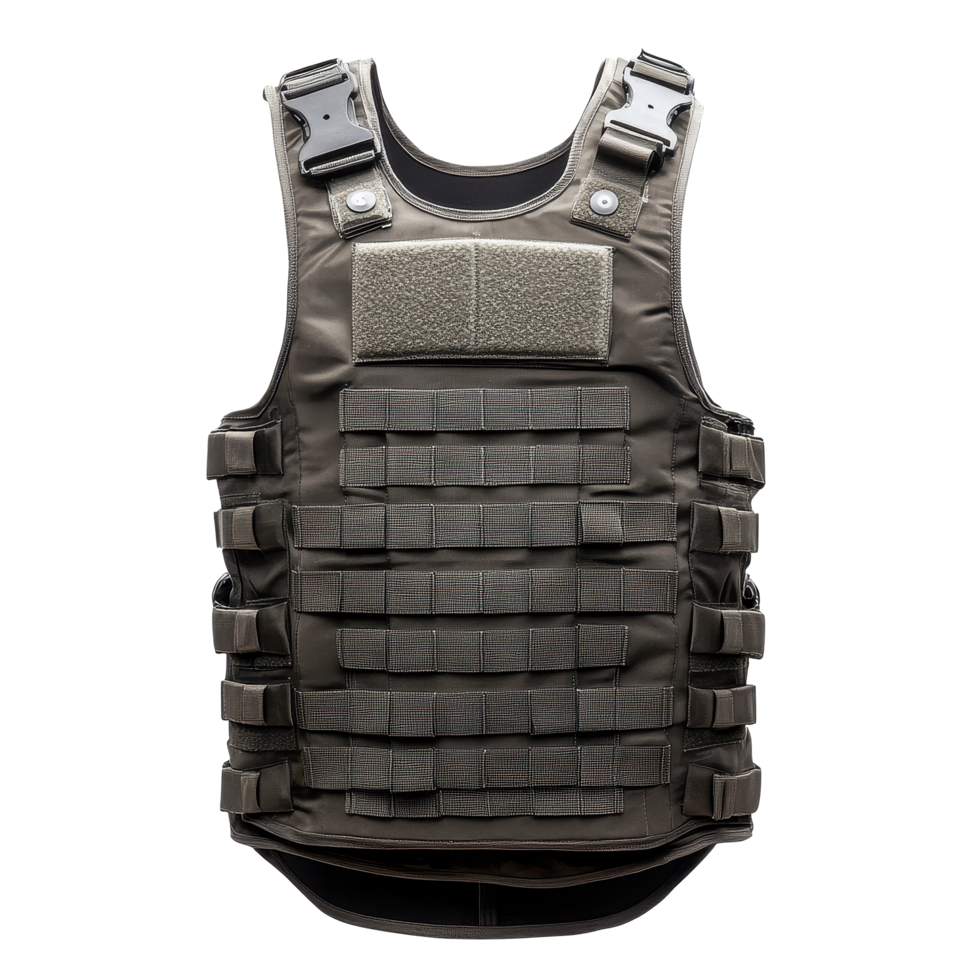 Bulletproof vest body armor displayed on a white background for security and protection evaluation, BulletproVest Body Armor Isolated on white background png