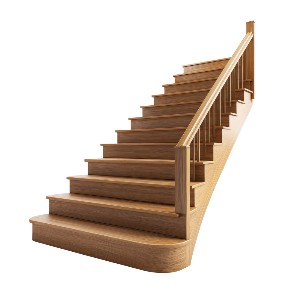 Wooden staircase design with smooth lines and clean aesthetic on a Transparent background, Wooden staircases isolated on background png