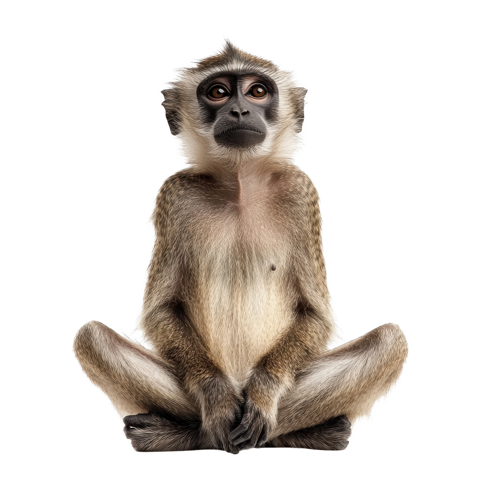 Monkey sitting calmly on a Transparent background displaying a curious expression and relaxed posture, Monkey Sitting isolated on background png