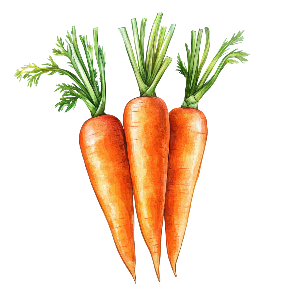 Botanical illustration of carrots with green tops on a white background, Carrots Isolated on white background Old Botanical realistic png