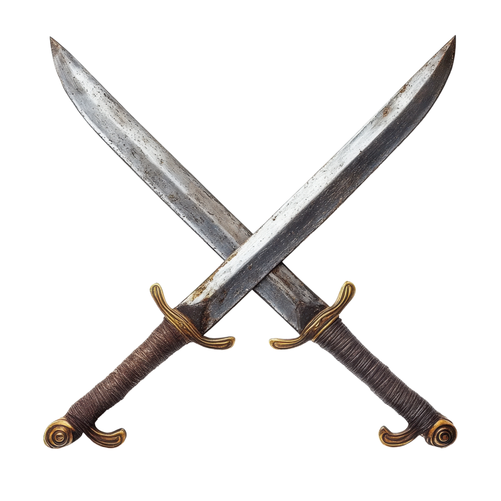 Crossed cutlasses displayed on a plain Transparent background for artistic decoration, Crossed cutlasses isolated onisolated on background png