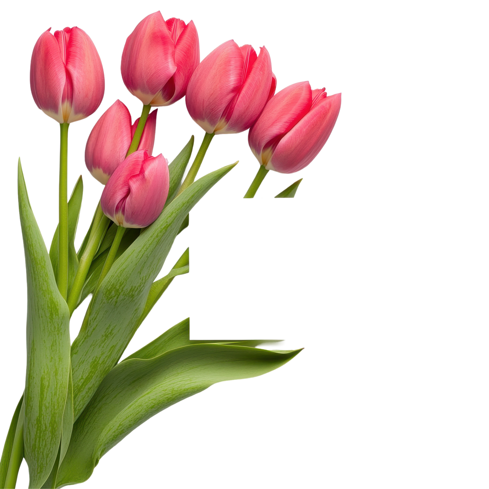 Fresh pink tulips with a blank card on a white background ready for personal notes or messages, Fresh tulips with blank card on white png