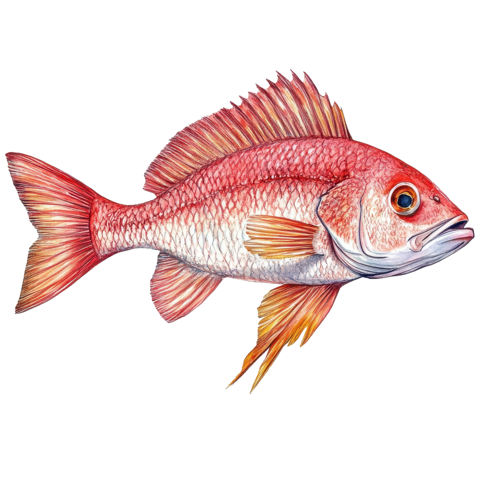 Red snapper fish displayed against a clean Transparent background showcasing vibrant colors and detailed features, red snapper fish isolated on background png