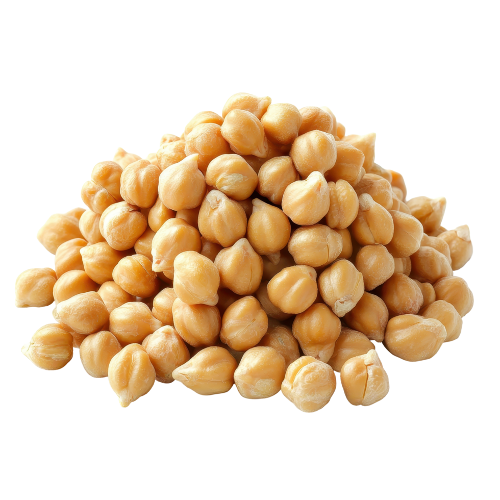Preserved chickpeas stacked in a neat pile on a white background showcasing their natural beige color, Heap of preserved chickpeas isolated on white background png
