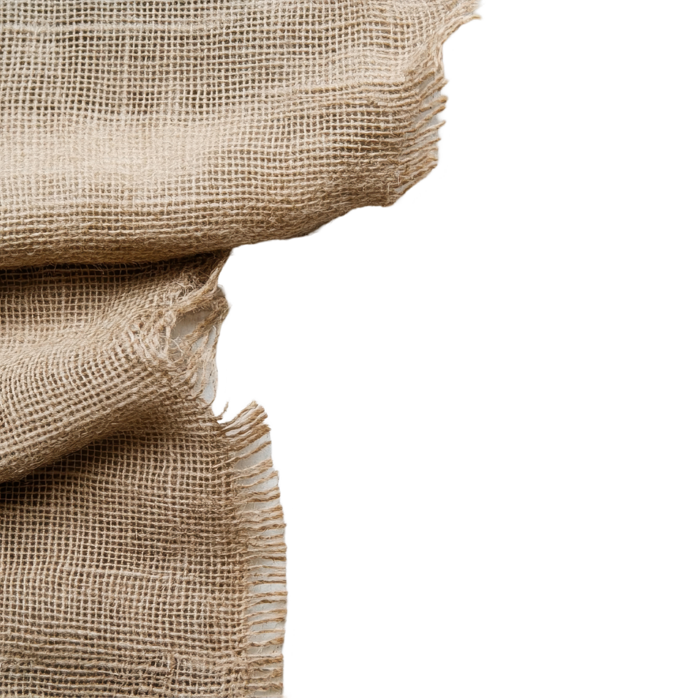 Burlap hessian fabric draped on a rustic white wooden surface showcasing texture and natural tones, Burlap hessian or sacking on white wooden background png