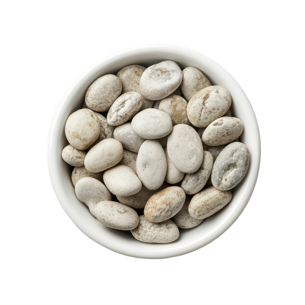 Jobs tears in a white bowl, isolated on a bright Transparent background, showcasing unique textures and colors of the seeds, Job s tears in white bowl isolated on background png