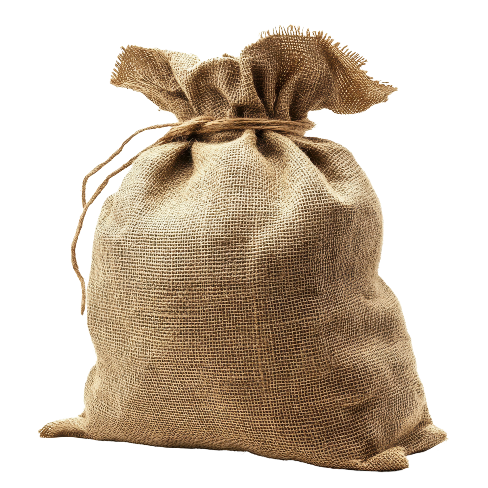 Burlap sack isolated on white background with natural texture and fabric details for crafting and storage use, Burlap sack isolated on white background png