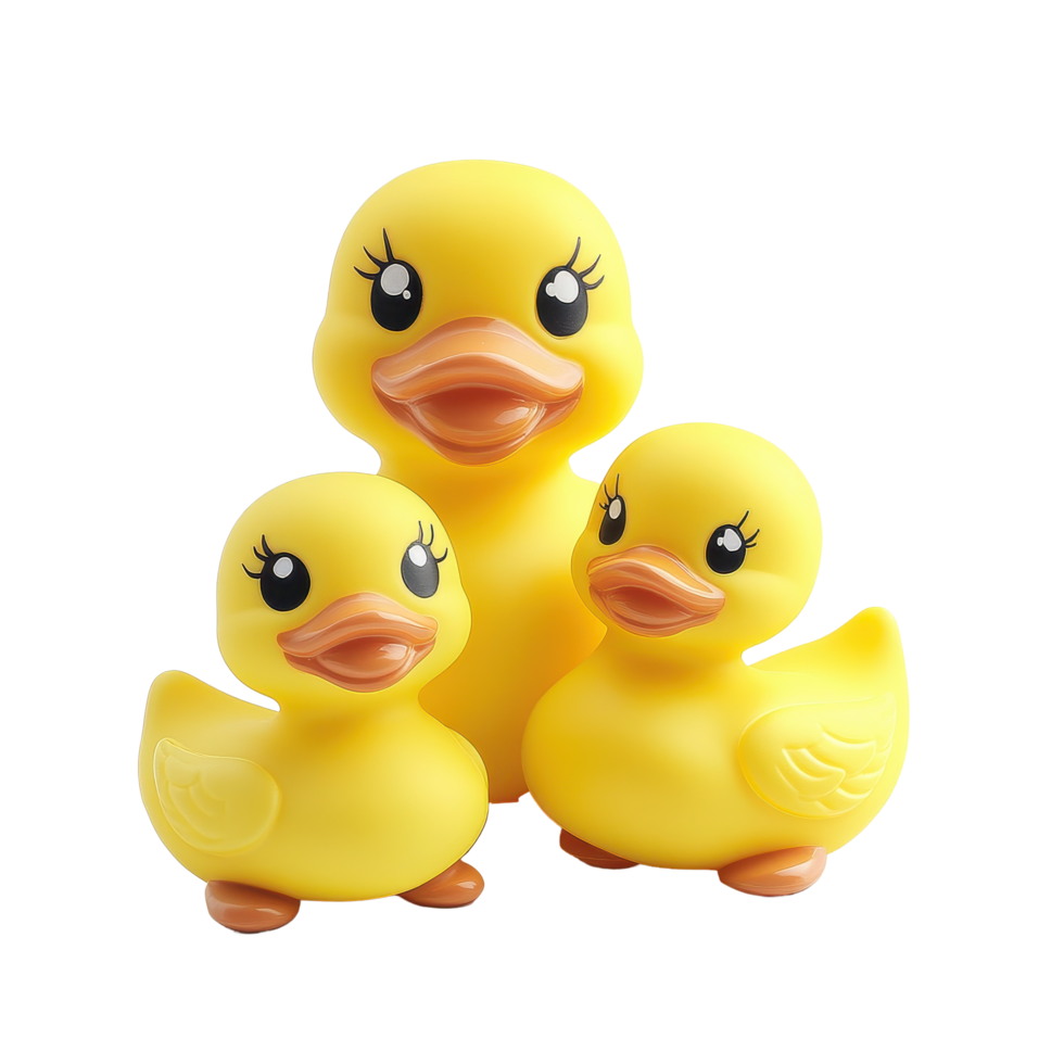 Cute yellow rubber duck family on a Transparent background enjoying a playful moment together, Cute yellow Rubber Ducks Family png