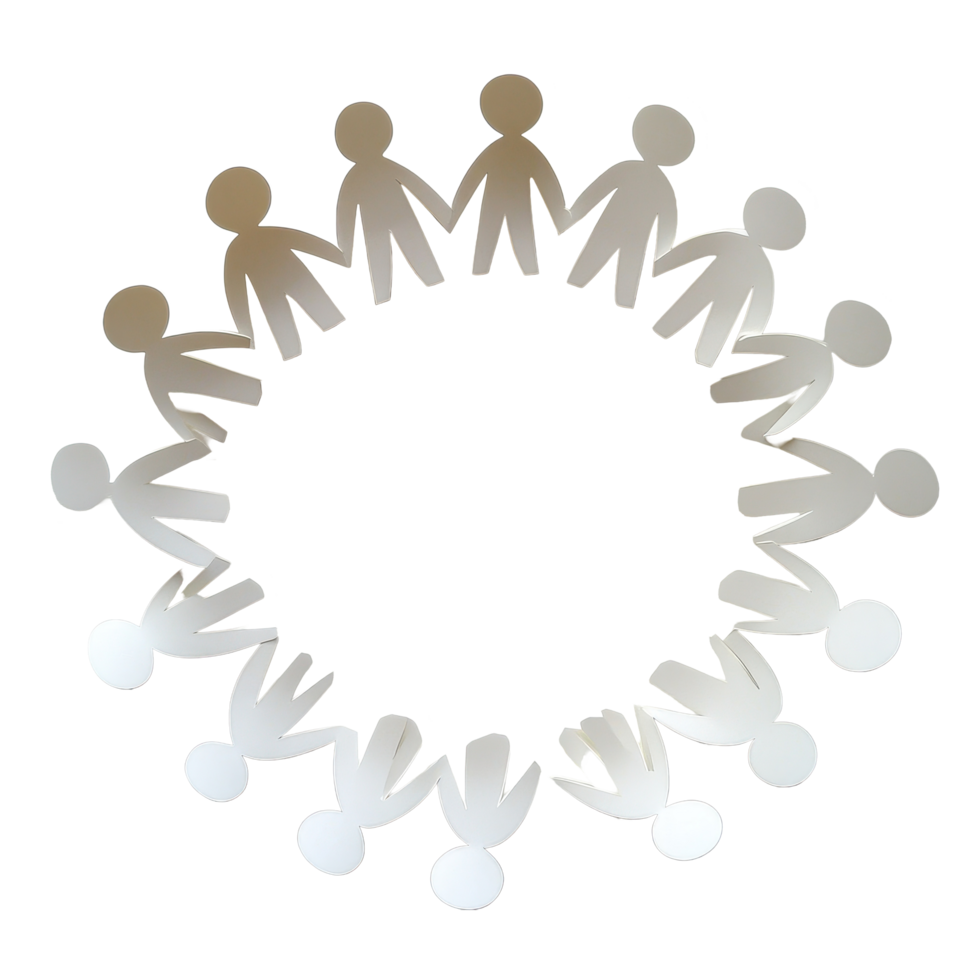 Paper figures holding hands in a circular formation symbolizing unity and togetherness, Paper People in a Circle Holding Hands png