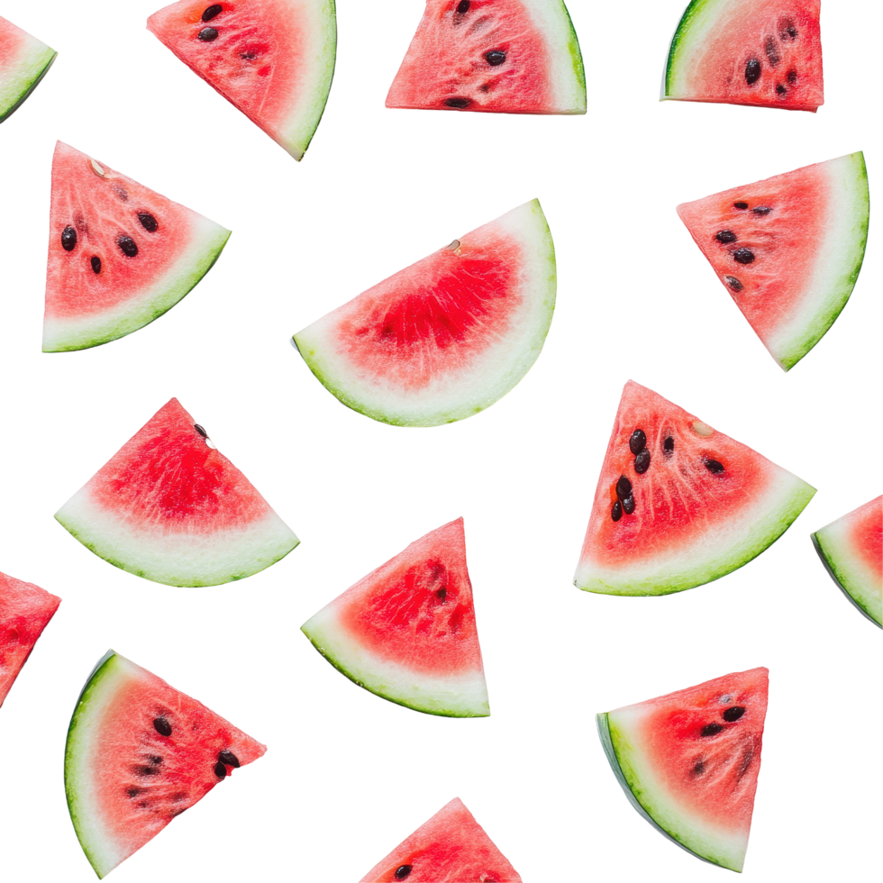 Refreshing watermelon slices arranged on a Transparent background for a vibrant summer snack display, pieces of refreshing slice watermelon on background png