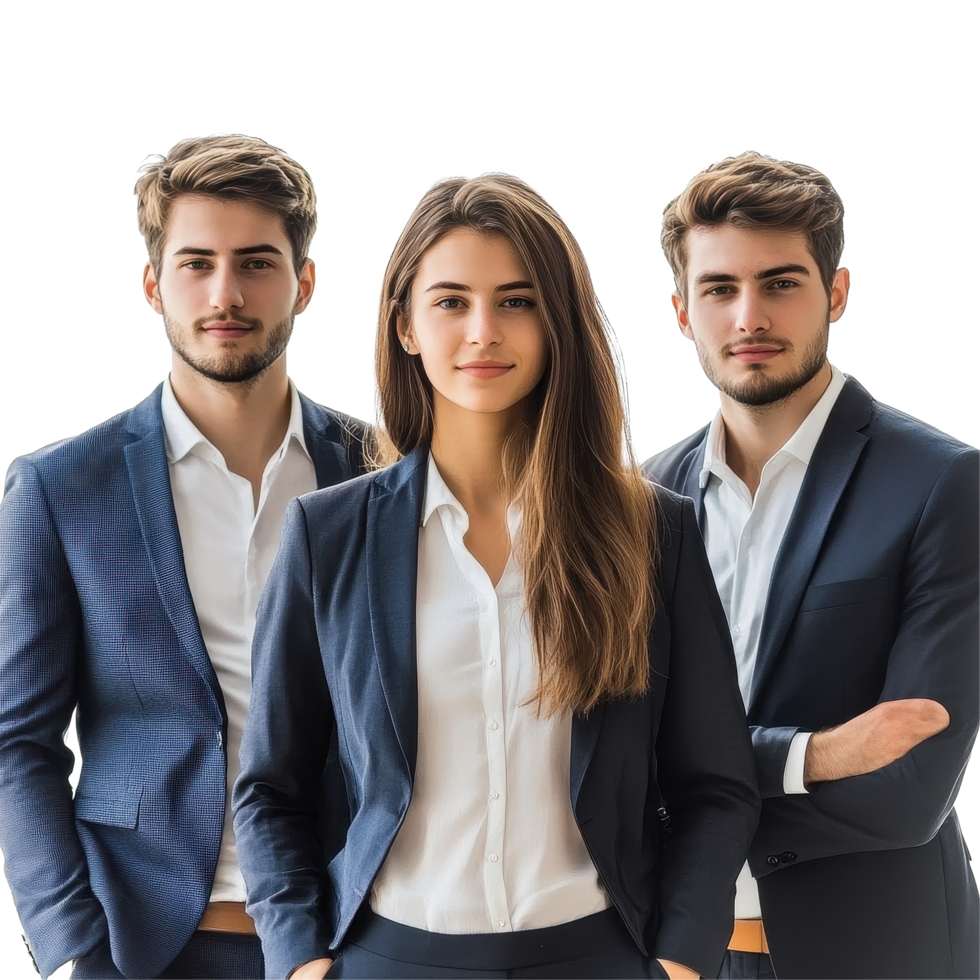 Portrait of confident young business professionals standing together with a Transparent background, Portrait handsome young business people, isolated on white png