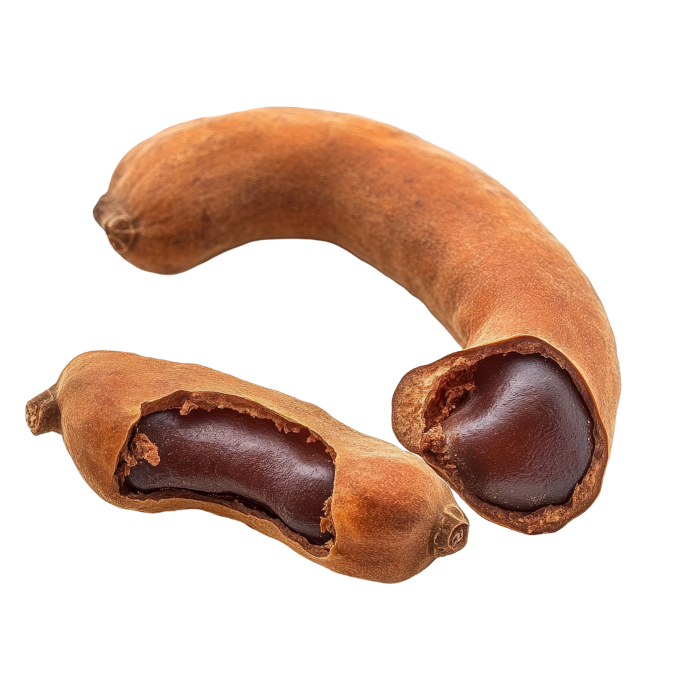 Ripe tamarind pods showcasing sweet pulp isolated on a Transparent background, Sweet ripe tamarind with isolated on background png