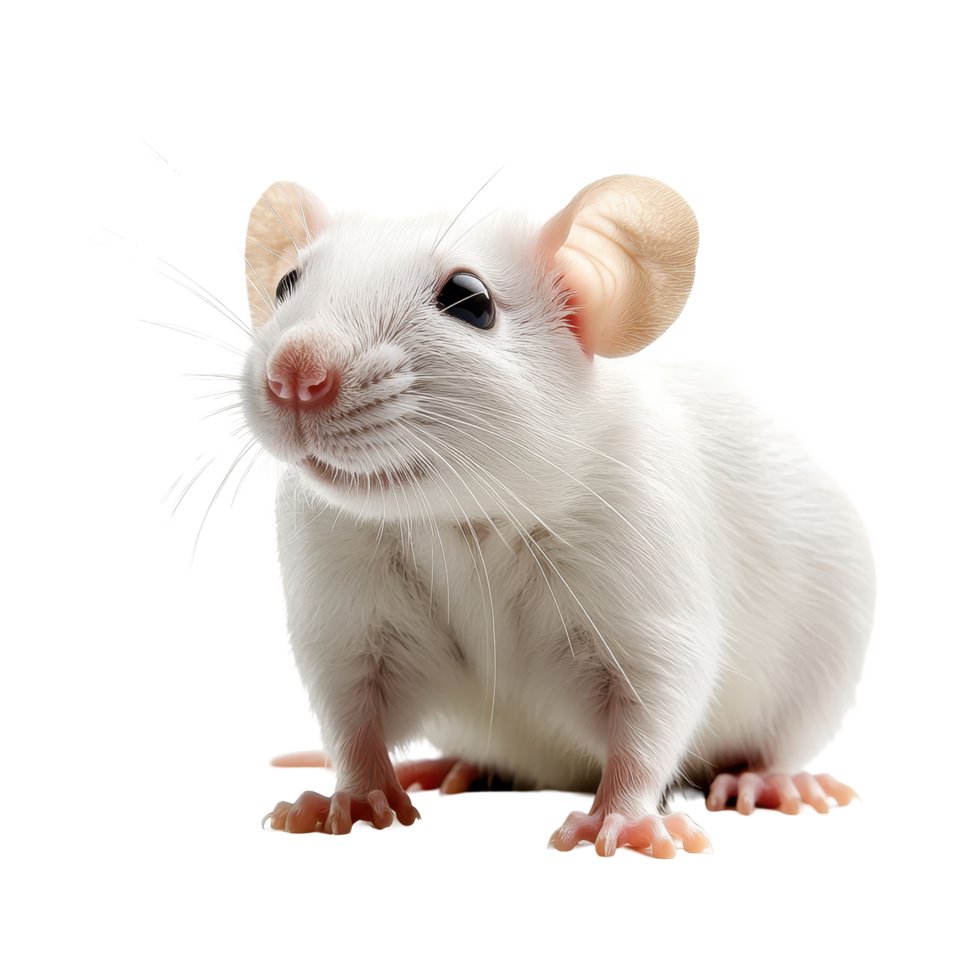 Laboratory rat in a controlled environment showcasing its unique characteristics and behaviors, White laboratory rat isolated on Transparent background png