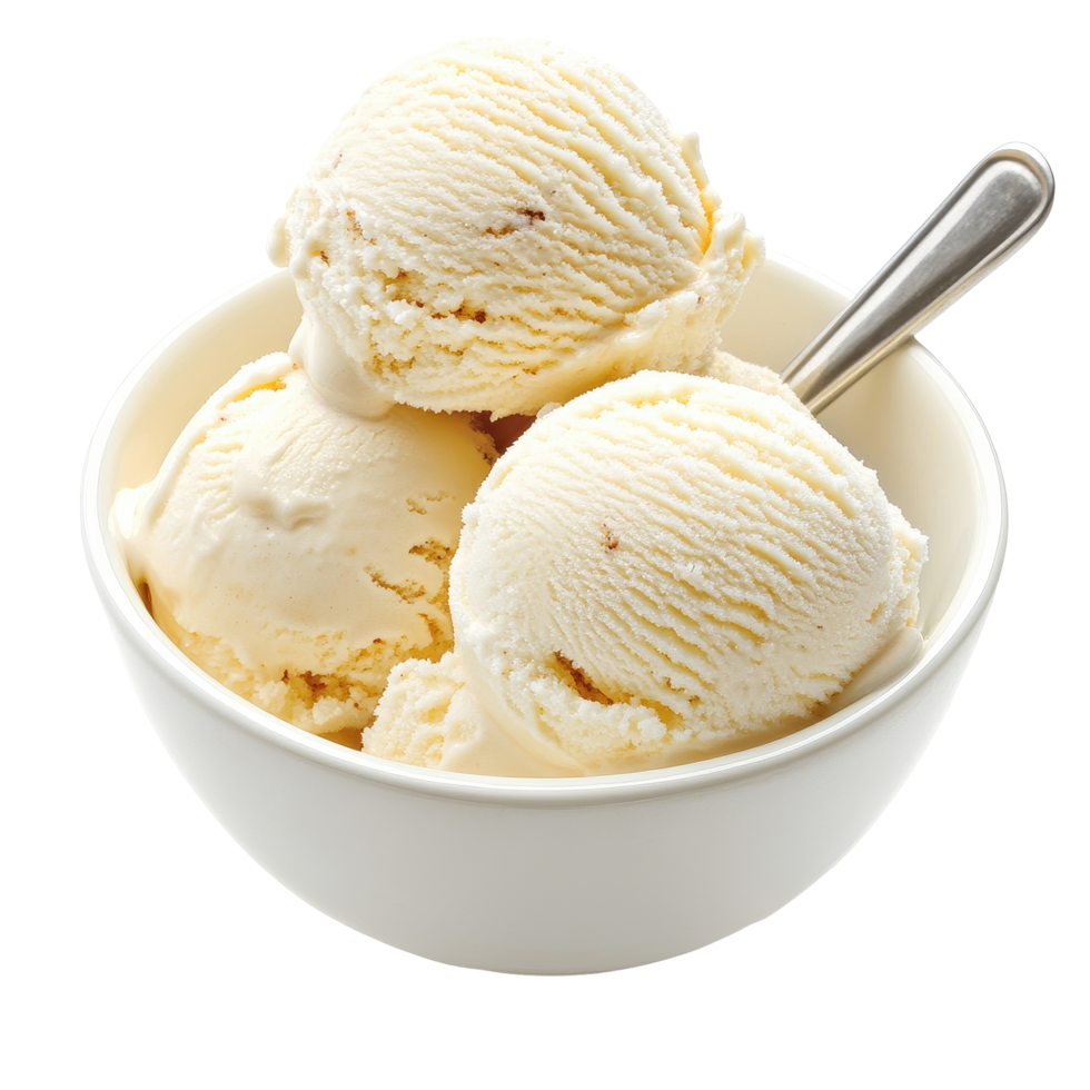 Creamy ice cream scoop served in a bowl on a bright white background ready to enjoy, Ice Cream Scoop in a Bowl, white background png