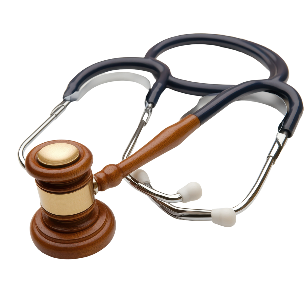 Symbolic representation of law and medicine with stethoscope and gavel on Transparent background, Stethoscope and Gavel, background png