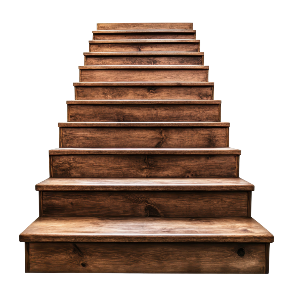 Wooden staircase leading upwards isolated on a clean Transparent background for design purposes, Wooden staircase isolated on background png