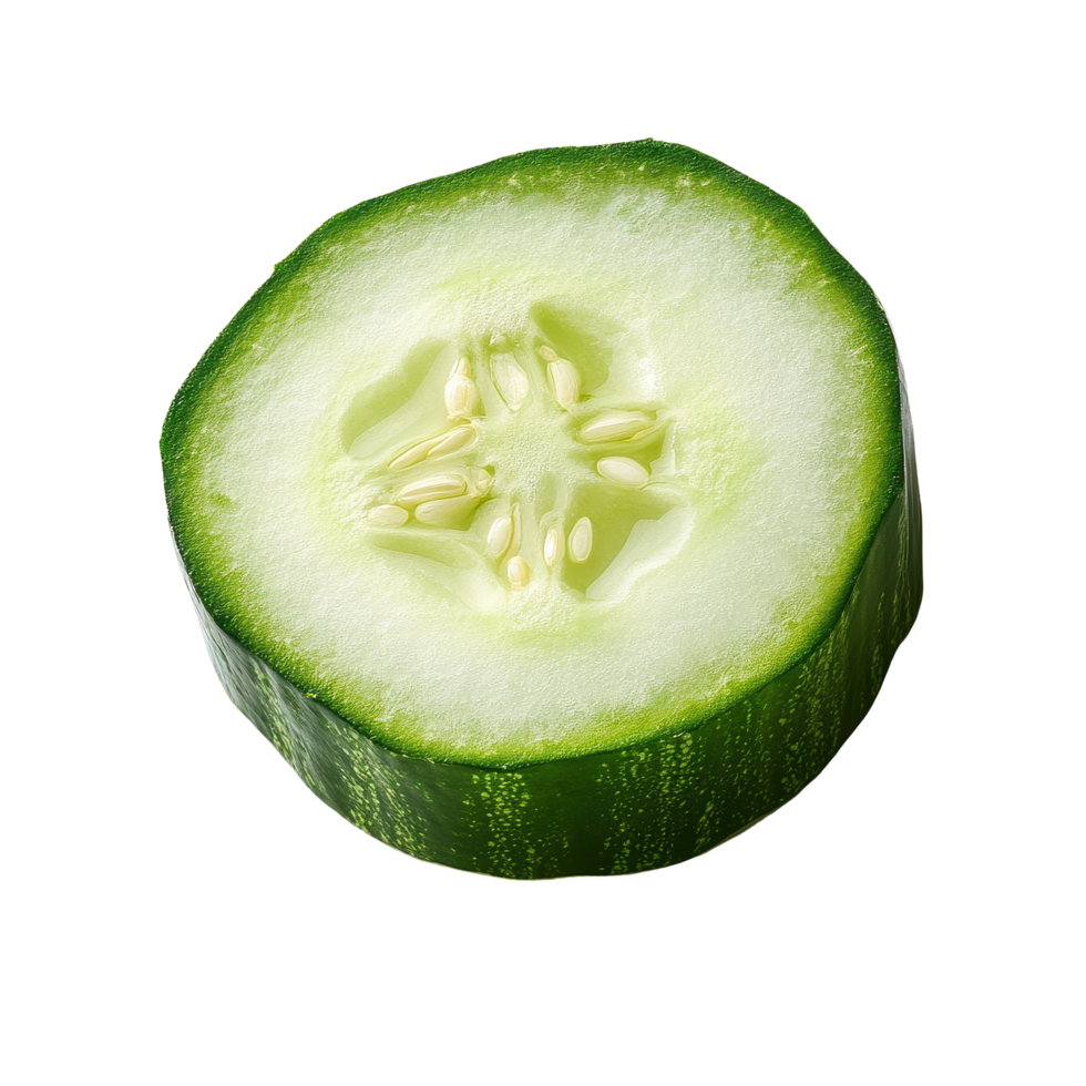 Fresh cucumber slice isolated on Transparent background showcasing vibrant green color and texture, cucumber sliceisolated on background png