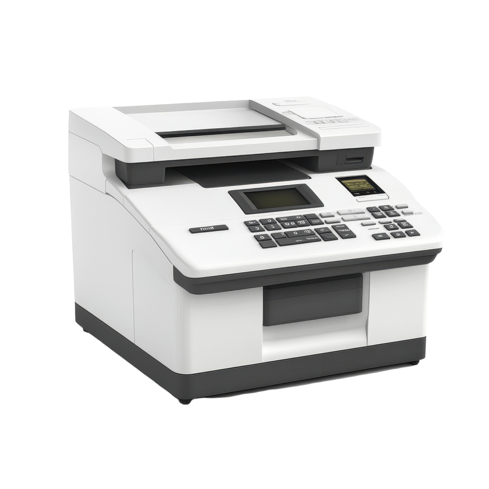Multifunction printer with scanner and fax capabilities isolated on a Transparent background for efficient office tasks, Printer with Scanner and Fax isolated on background png