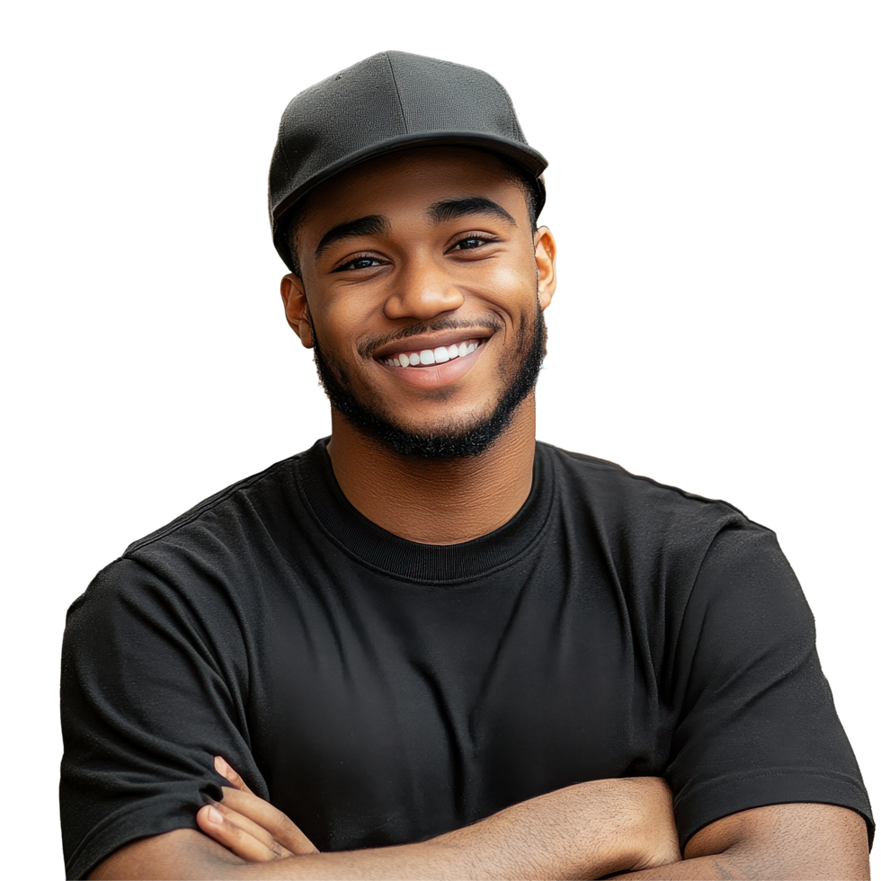 Smiling delivery man poses with cardboard boxes in a bustling warehouse after completing his delivery route, Smiling Delivery Man with Cardboard Boxes png