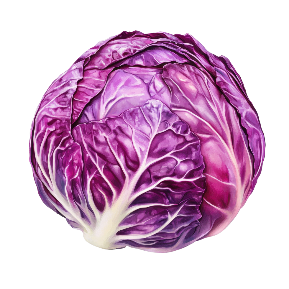 Red cabbage isolated on a Transparent background showcasing vibrant color and leaf texture, Red cabbage on background png