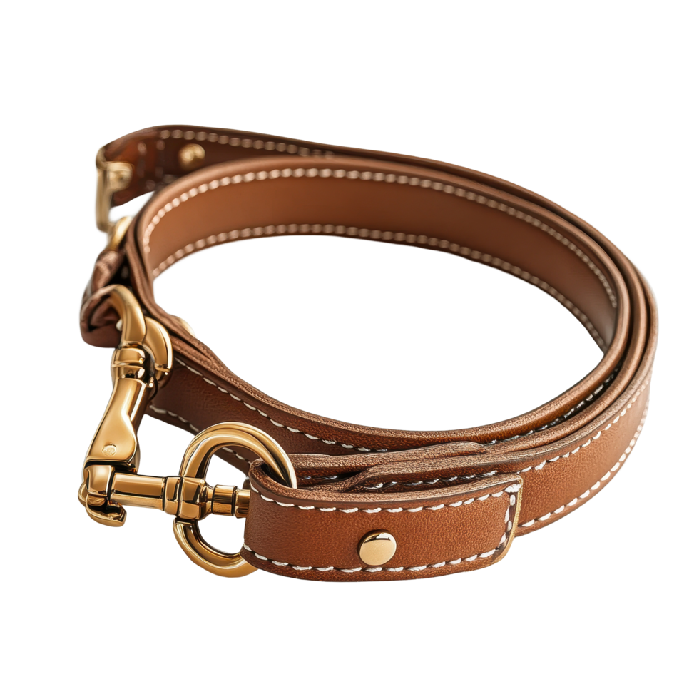 Stylish leather dog collar with matching leash for outdoor walks and adventures, Dog Collar with Leash Isolated png