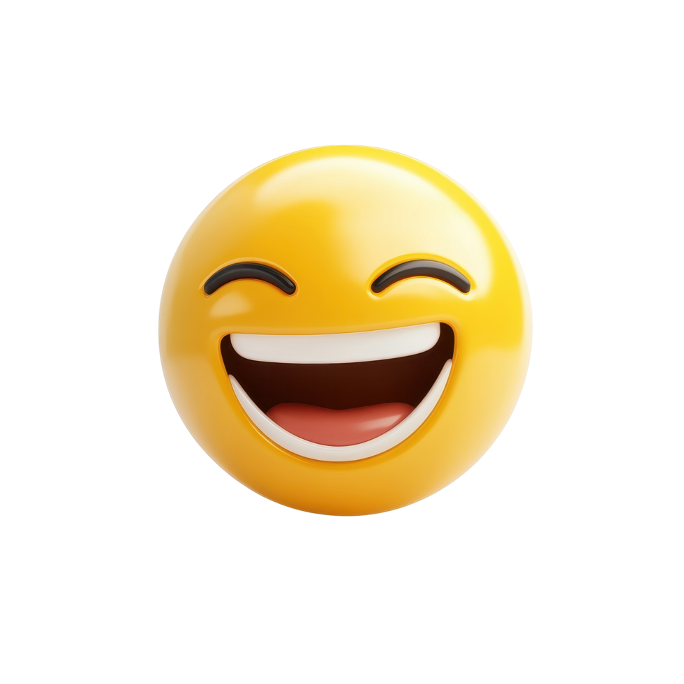 Laughing yellow emoji ball isolated on a Transparent background expressing joy and happiness in a playful manner, laughing yellow emoji ball sign isolated on White background png