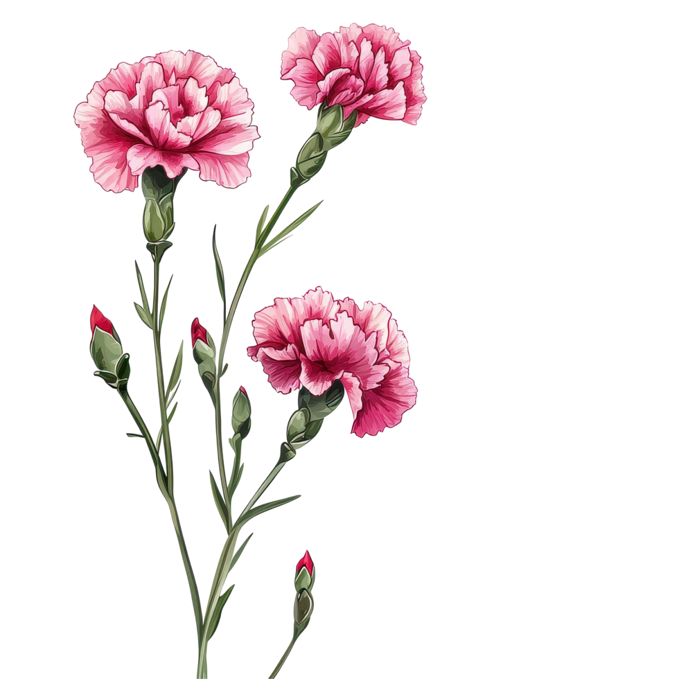 Beautiful carnation flowers in various stages of bloom on a Transparent background, of Carnation flowers isolated on background png