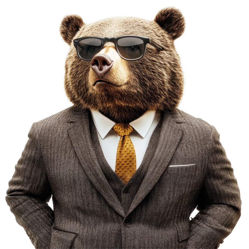 Confident bear executive showcasing leadership qualities in a formal business setting, Confident Bear Executive Portraying Leadership On Transparent background png