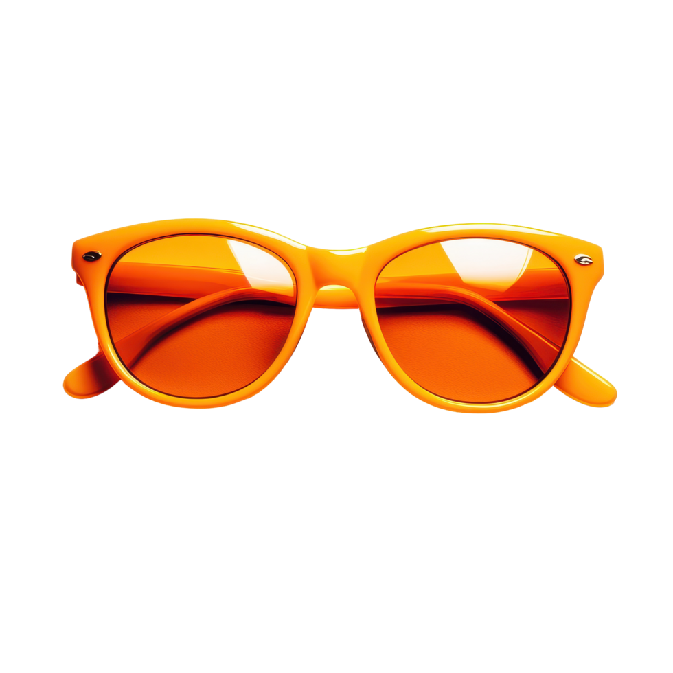 Bright orange sunglasses resting on a clean white background for a striking visual effect, Bright orange sunglasses against a white background png