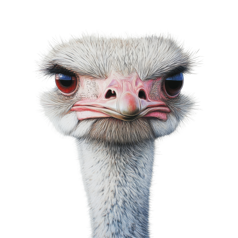 Close up of an ostrich with vibrant colors against a Transparent background showcasing its unique features, close up an ostrich, background png